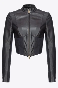 Sale Giacca Biker Corta in Pelle e Tessuto / Donna Giubbini
