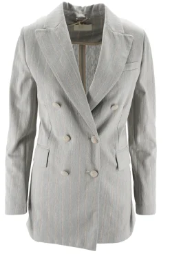 Clearance Giacca Doppio Petto in Lino e Cotone / Donna Giacche