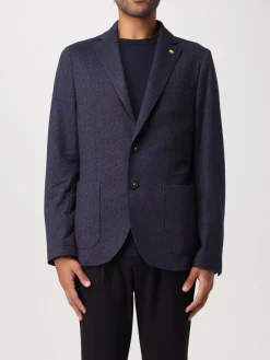 Online Giacca in Cotone con Tasche a Toppa / Blu Uomo Giacche