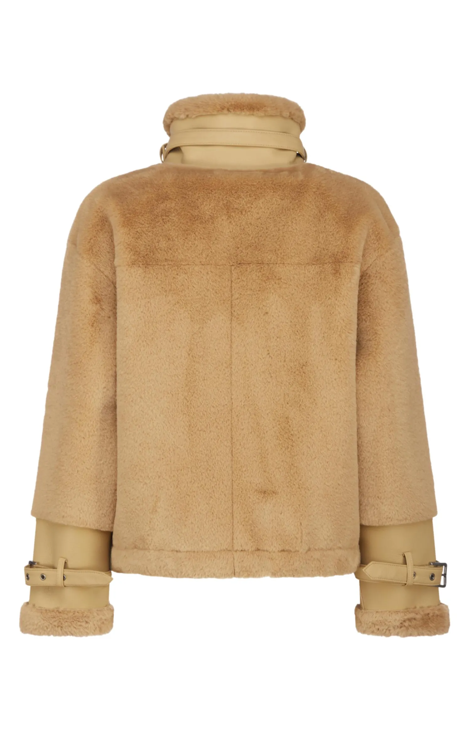 Clearance Giacca in Eco Pelliccia con Inserti in Eco Pelle / Caramello Donna Cappotti