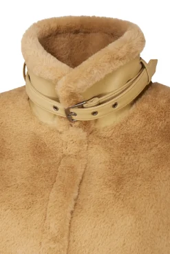 Clearance Giacca in Eco Pelliccia con Inserti in Eco Pelle / Caramello Donna Cappotti