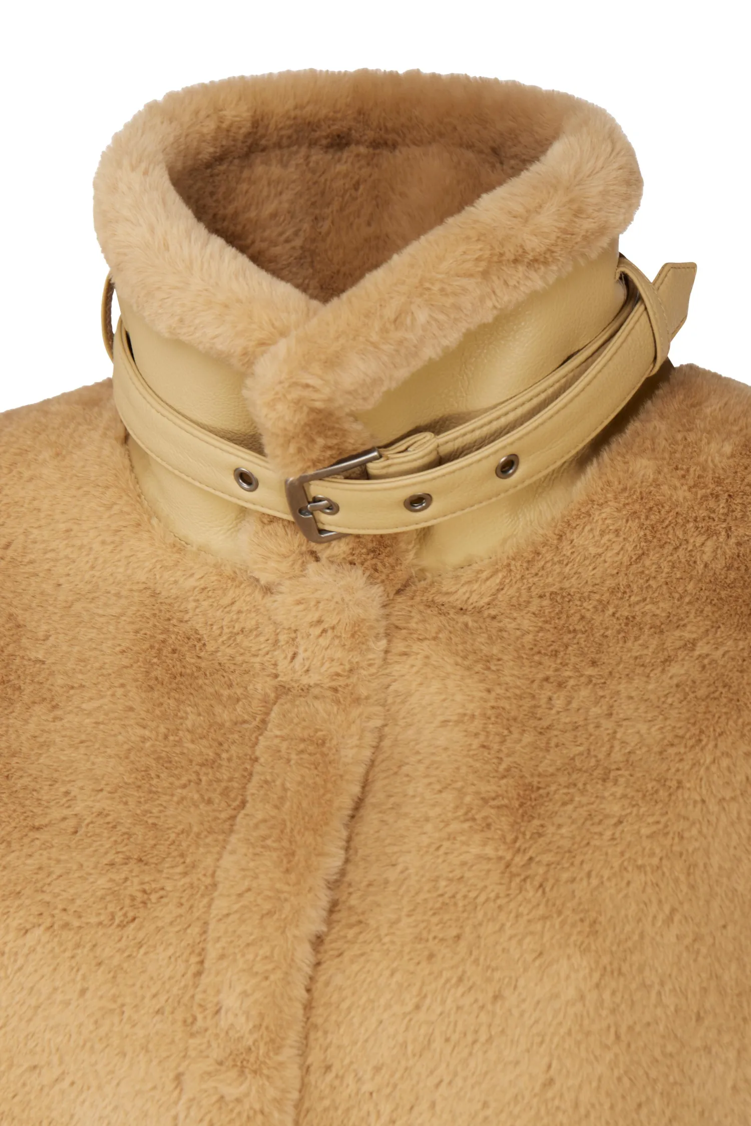 Clearance Giacca in Eco Pelliccia con Inserti in Eco Pelle / Caramello Donna Cappotti