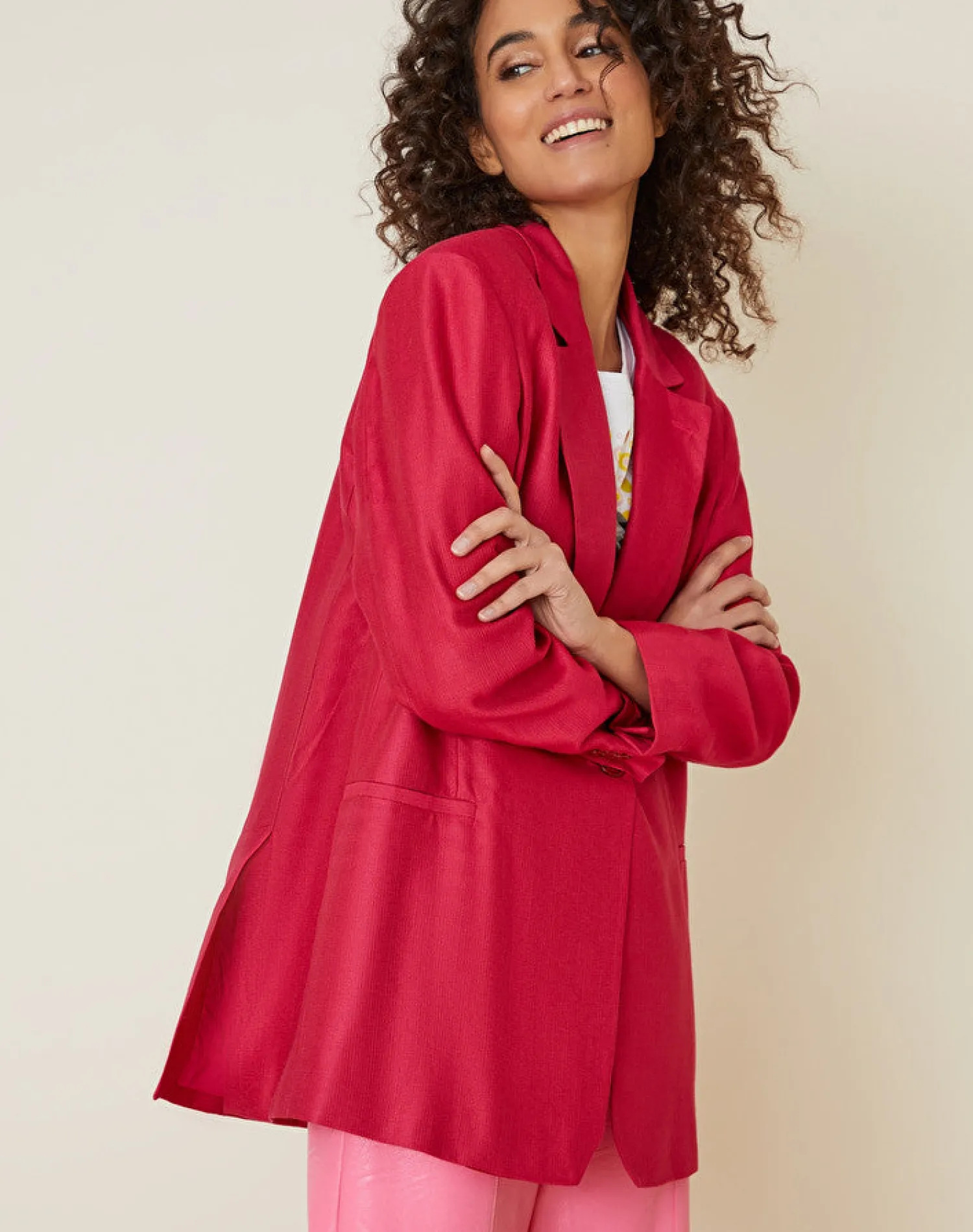 Sale Giacca Over in Misto Lino e Viscosa / Fucsia Donna Giacche