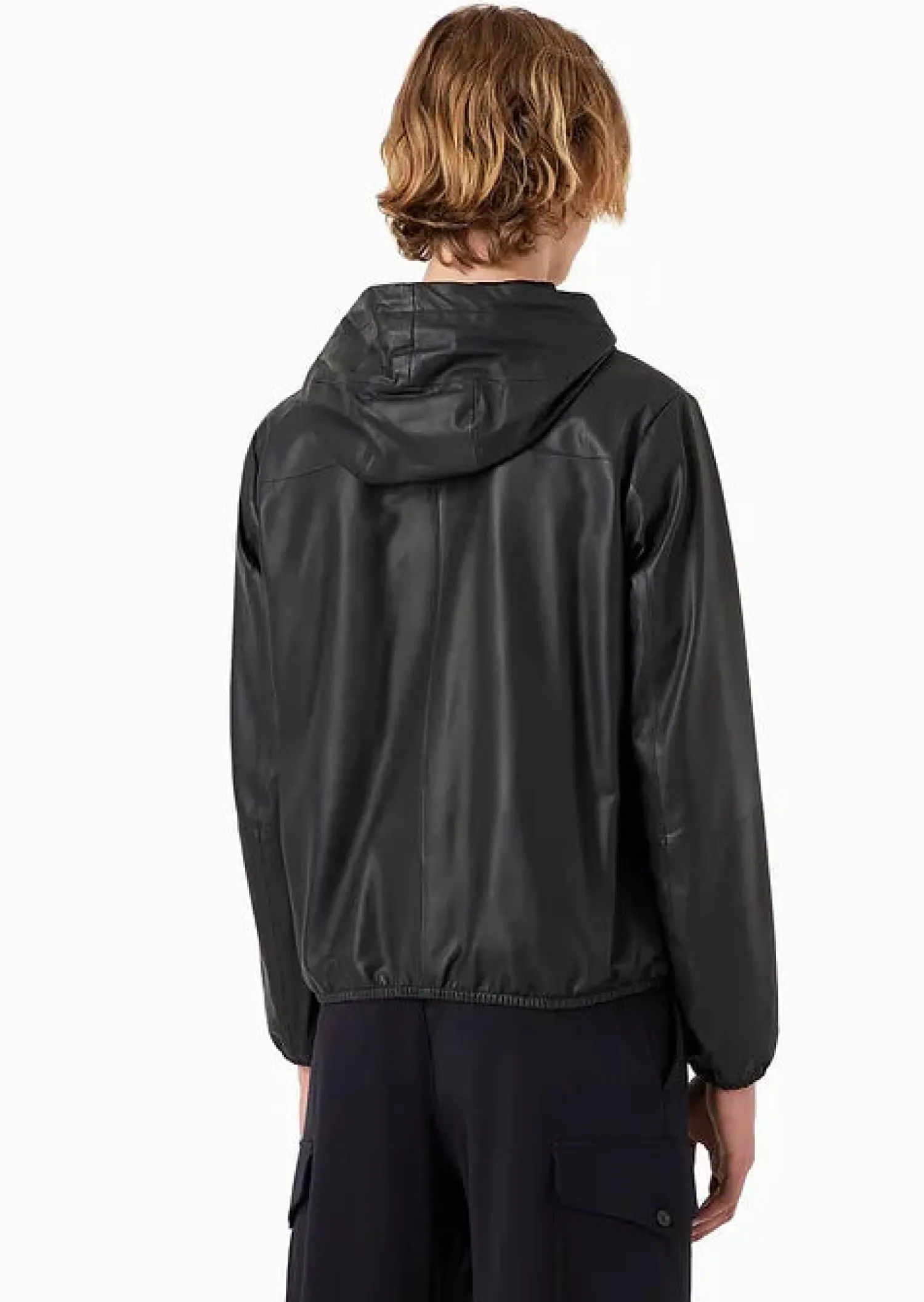 Sale Giubbino in Pelle con Zip e Cappuccio / Uomo Giubbotti