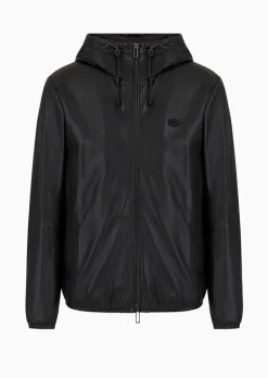 Best Giubbino in Pelle con Zip e Cappuccio / Uomo Giubbotti