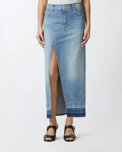 Hot Gonna Lunga in Denim Chiaro / Donna Gonne|Denim
