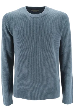 New Maglia a Costine in Seta e Cashmere / Celeste Uomo Maglieria