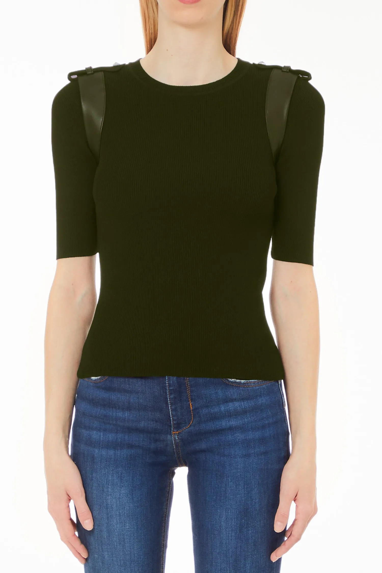 New Maglia con Dettagli in Tessuto Spalmato / Donna Maglieria
