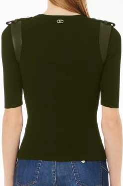 New Maglia con Dettagli in Tessuto Spalmato / Donna Maglieria