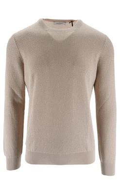 Online Maglia in Cotone con Tramatura / Beige Uomo Maglieria
