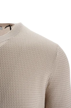 Online Maglia in Cotone con Tramatura / Beige Uomo Maglieria
