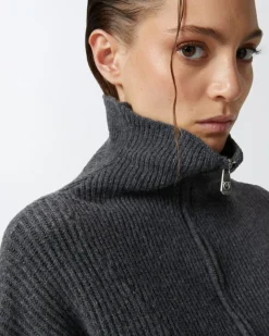 Outlet Maglioncino a Costine con Zip al Collo / Donna Maglieria