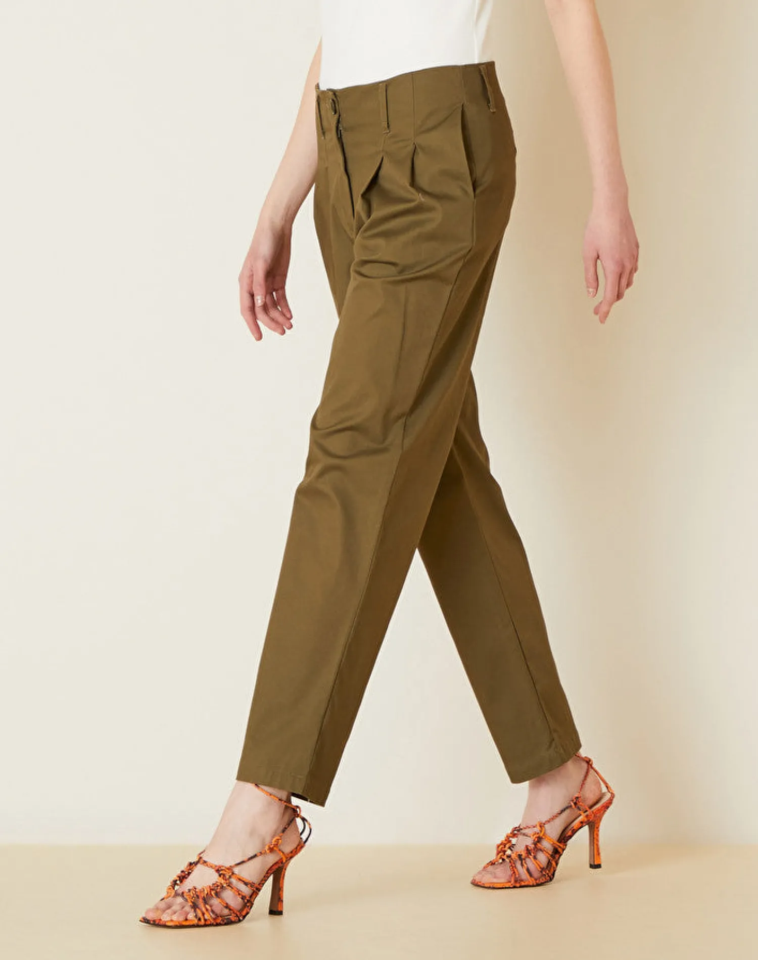 New Pantalone con Pinces in Cotone / Donna Pantaloni
