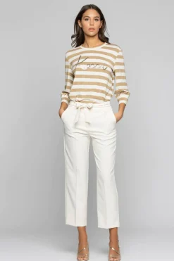 Online Pantalone Elegante con Pieghe e Cintura / Bianco Donna Pantaloni
