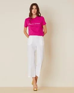 Clearance Pantalone in Cotone con Mezzo Elastico in Vita / Donna Pantaloni
