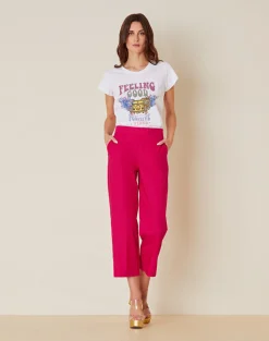 Pantalone in Cotone con Mezzo Elastico in Vita / Fucsia Donna Pantaloni