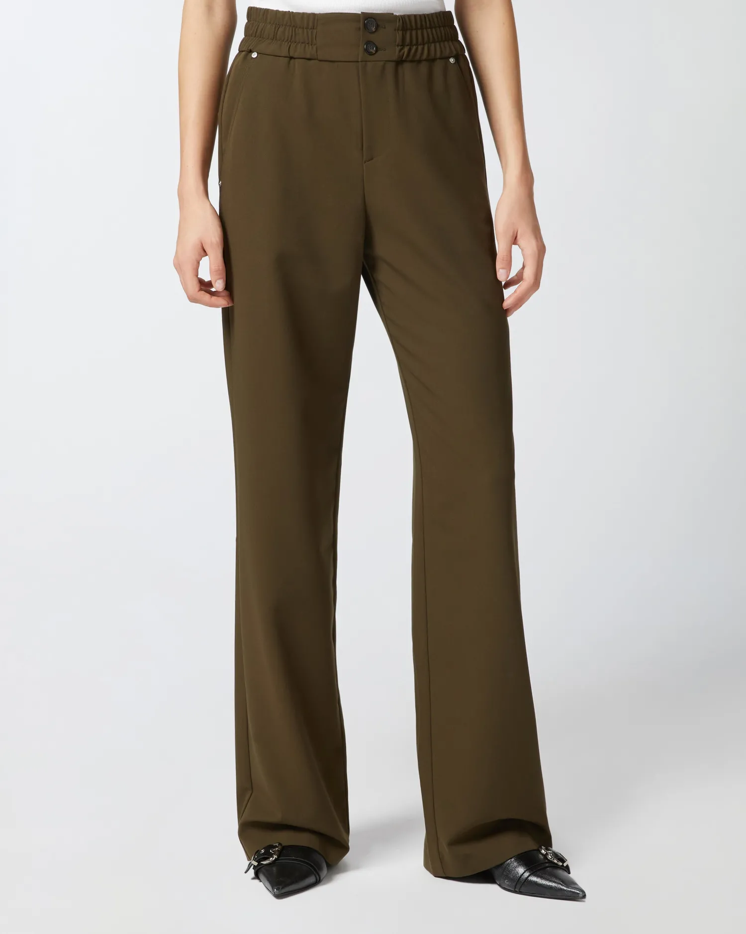 Clearance Pantalone in Crepe con Arriccio in vita / Donna Pantaloni