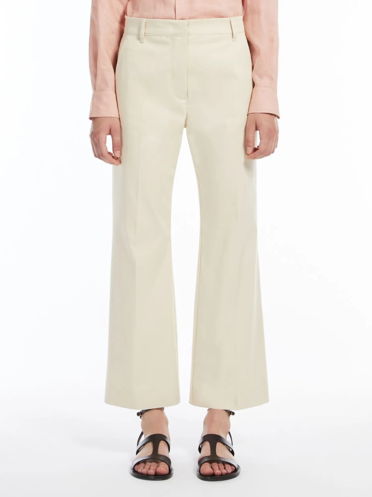 Outlet Pantalone Svasato in Gabardina / Bianco Donna Pantaloni