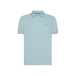 Clearance Polo con Riga Sottile a Contrasto / Celeste Uomo Polo