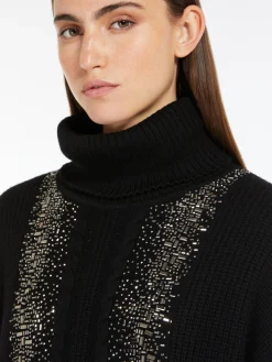 Best Pullover a Collo Alto in Lana a Coste / Donna Maglieria