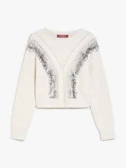 New Pullover in Lana a Coste / Bianco Donna Maglieria