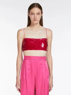 Sale Top Crop in Georgette con Paillette / Fucsia Donna Top