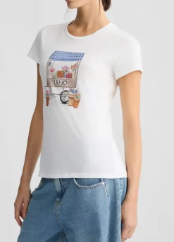 Online T-Shirt con Stampa e Strass / Donna T-shirt
