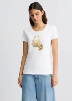 Clearance T-Shirt con Stampa e Strass / Donna T-shirt