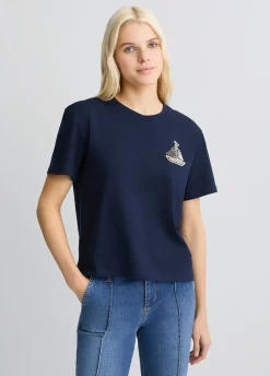 Hot T-Shirt in Cotone con Ricamo e Strass / Donna T-shirt