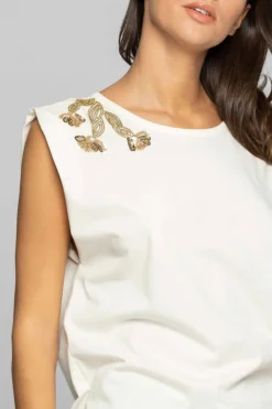 Hot T-Shirt in Cotone con Ricamo / Bianco Donna T-shirt