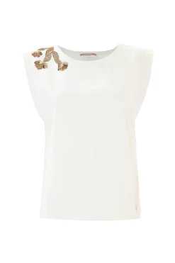 Hot T-Shirt in Cotone con Ricamo / Bianco Donna T-shirt