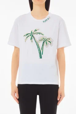 Online T-Shirt in Cotone con Ricamo e Strass / Donna T-shirt
