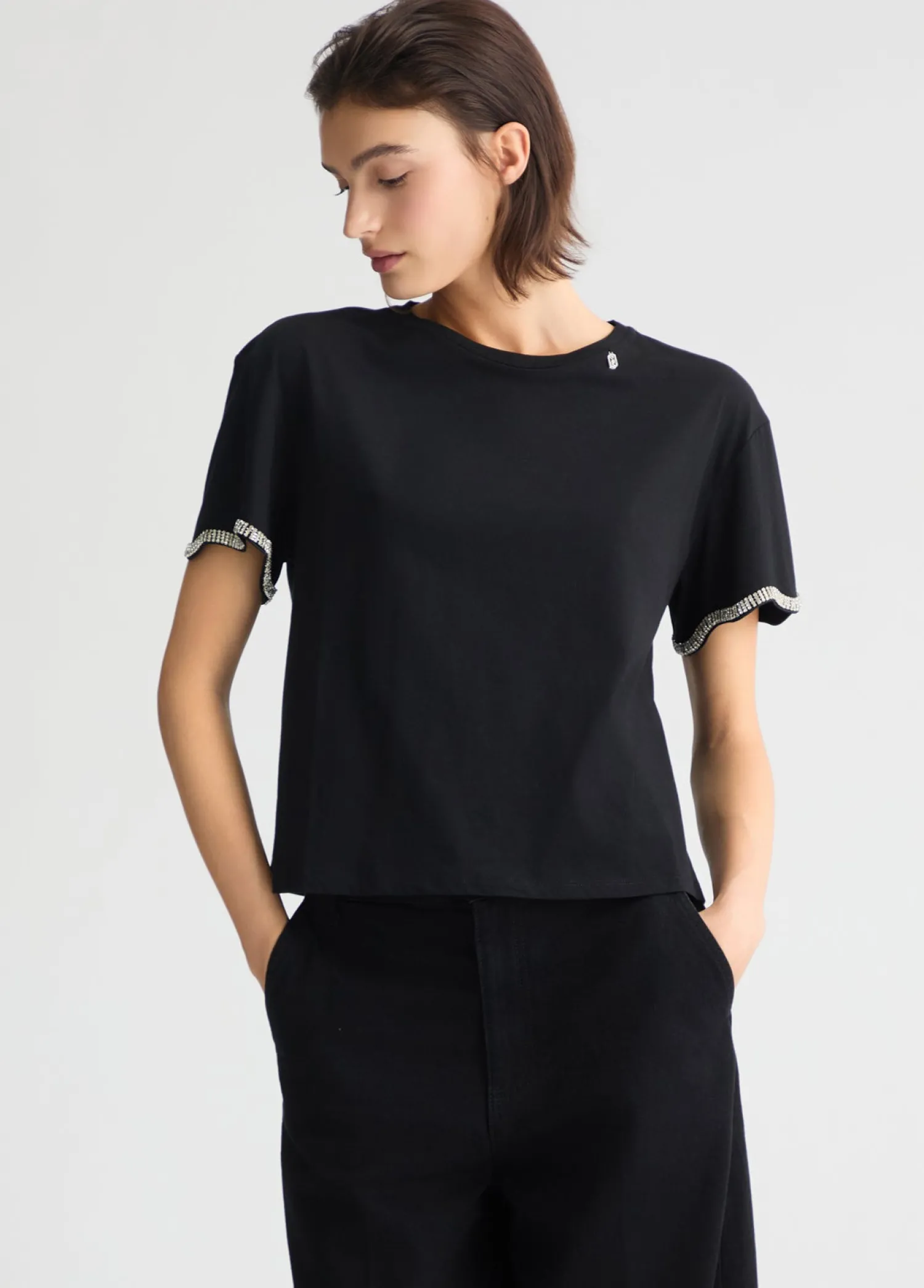 New T-Shirt in Cotone con Strass / Donna T-shirt