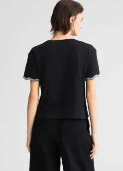 New T-Shirt in Cotone con Strass / Donna T-shirt