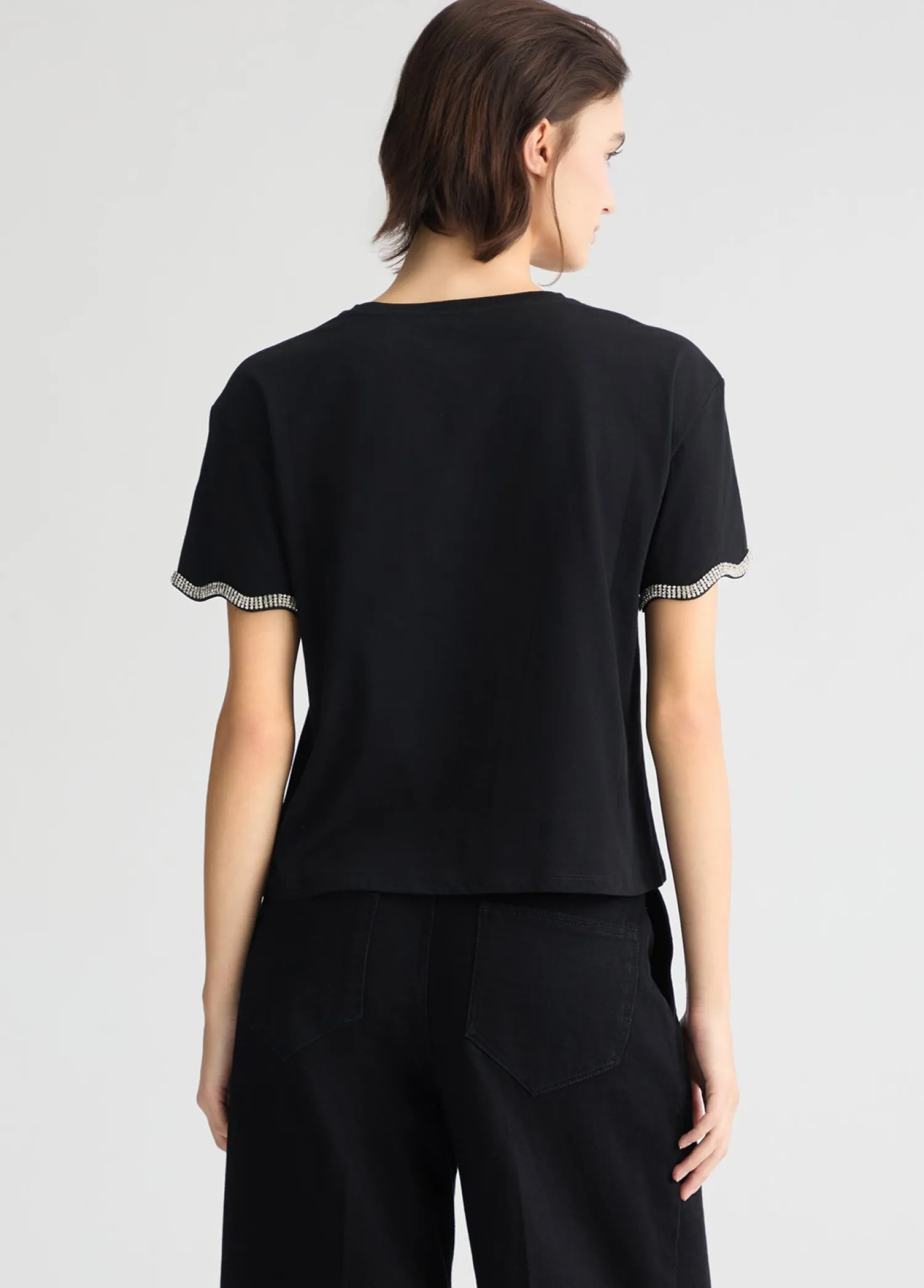 New T-Shirt in Cotone con Strass / Donna T-shirt