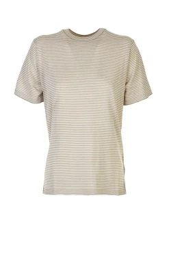 New T-Shirt in Maglia con Fantasia a Righe / Beige Donna T-shirt