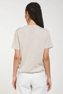 New T-Shirt in Maglia con Fantasia a Righe / Beige Donna T-shirt