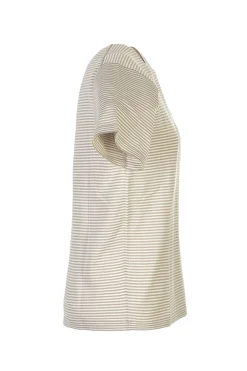 New T-Shirt in Maglia con Fantasia a Righe / Beige Donna T-shirt