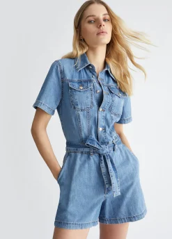 Clearance Tuta Corta in Denim / Donna Abiti|Denim